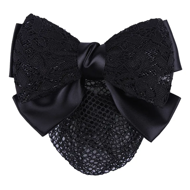 QHP Lace Hair Bow and Hairnet - Black