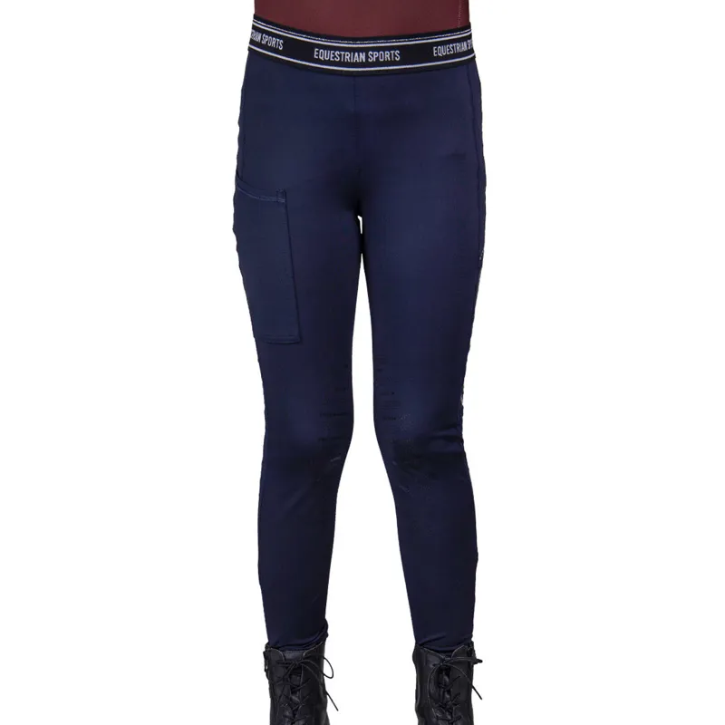 QHP Qiara Knee Grip Junior Riding Tights - Navy