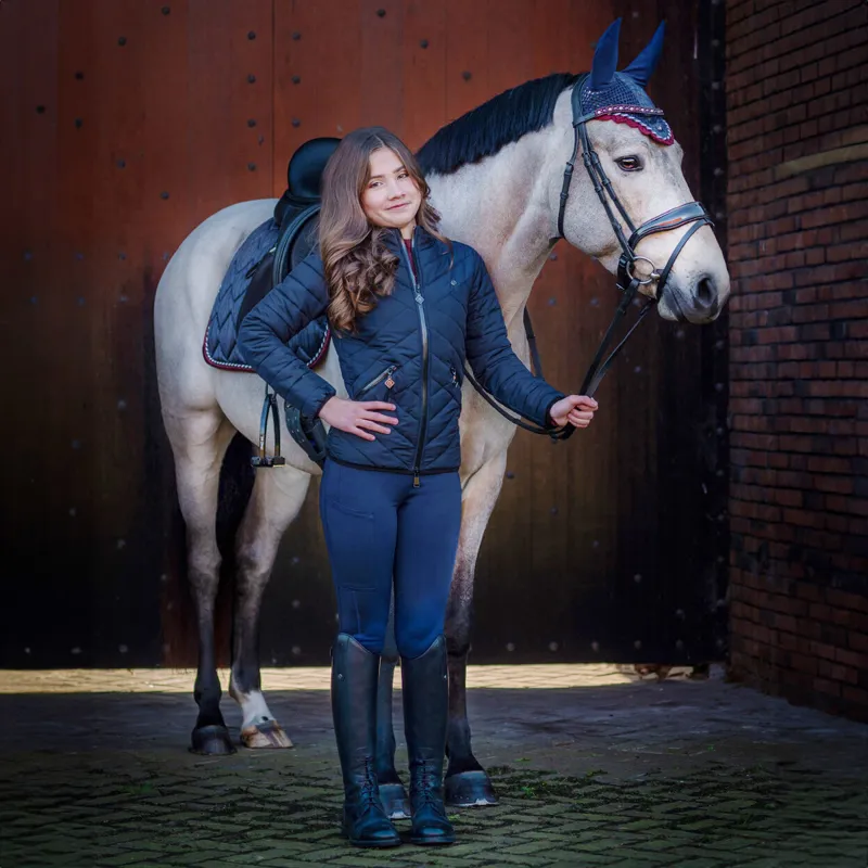 QHP Qiara Knee Grip Junior Riding Tights - Navy-4