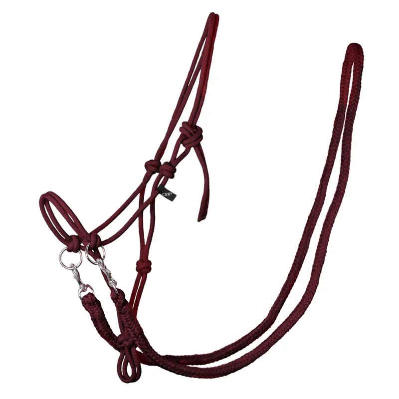 QHP Free Riding Rope Halter with Reins Burgundy