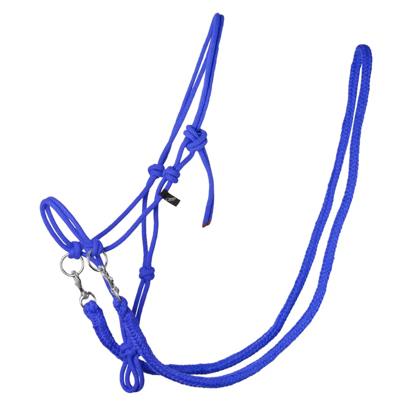 QHP Free Riding Rope Halter with Reins - Cobalt Blue