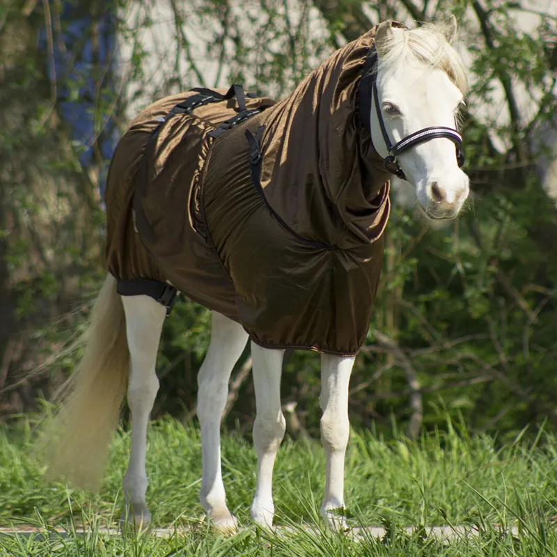 QHP Eczema Sweet-Itch Combo Neck Fly Rug - Brown-2