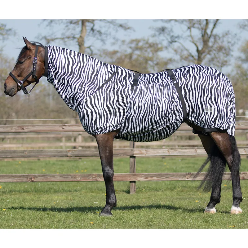 QHP Eczema Sweet-Itch Combo Neck Fly Rug - Zebra-1