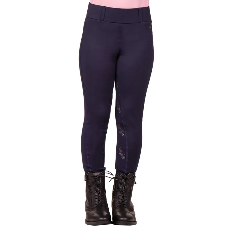 QHP Veerle Unicorn Full Grip Junior Girls Riding Tights - Navy-1