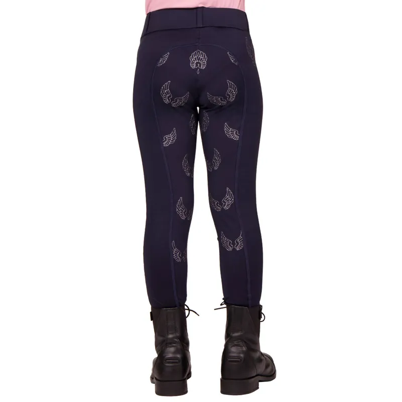 QHP Veerle Unicorn Full Grip Junior Girls Riding Tights - Navy