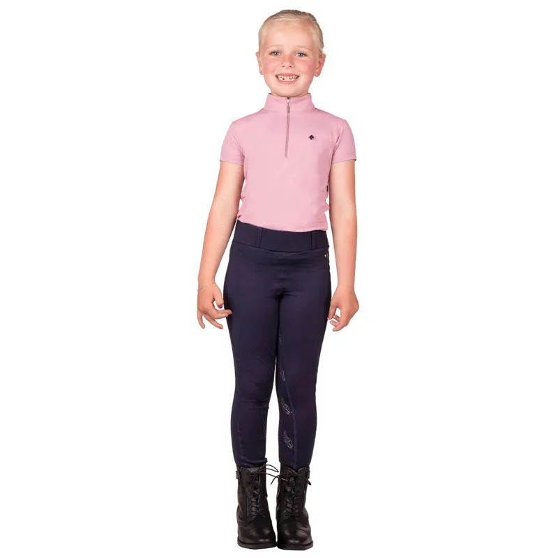 QHP Veerle Unicorn Full Grip Junior Girls Riding Tights - Navy-2