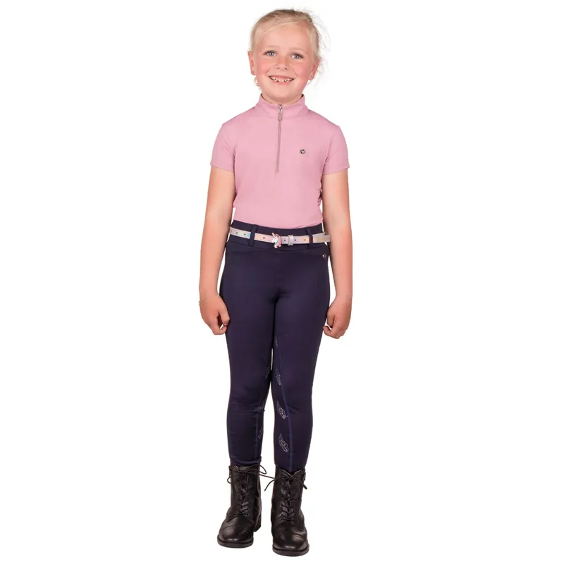 QHP Veerle Unicorn Full Grip Junior Girls Riding Tights - Navy-3