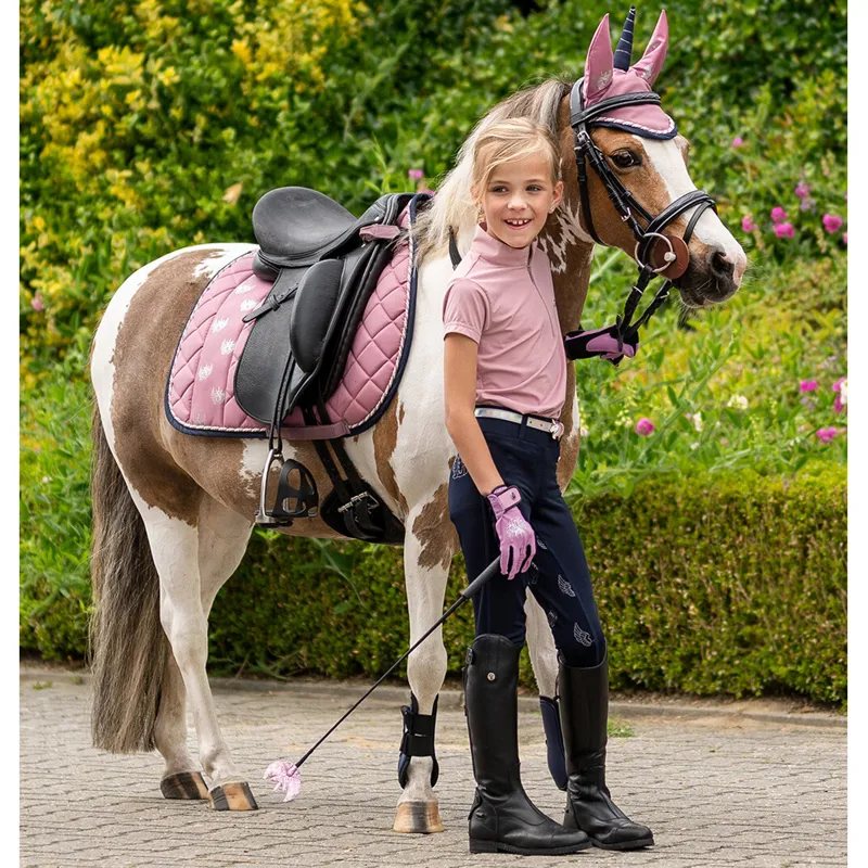 QHP Veerle Unicorn Full Grip Junior Girls Riding Tights - Navy-5