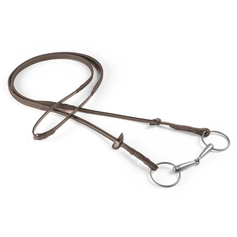Equipe Raised Rubber Reins - Red Brown/Silver
