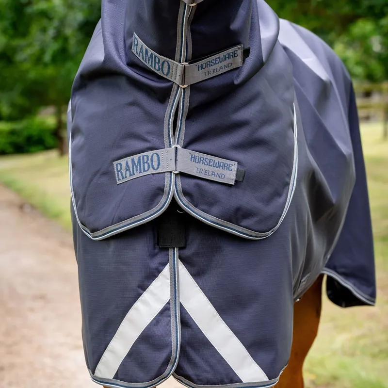 Rambo Duo Ripstop Plus 100g Turnout Bundle Rug - Navy/Thunderstorm Grey/Silver-2