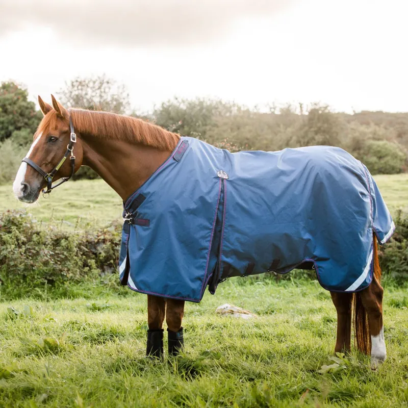 Rambo Optimo 0g Standard Neck Turnout Rug - Navy/Burgundy/Teal/Navy