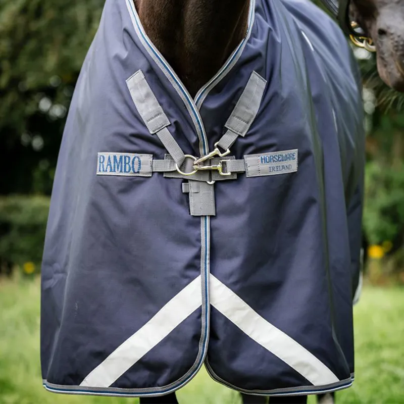 Rambo Optimo Plus 0g Turnout Rug - Navy/Thunderstorm Grey/Silver-5
