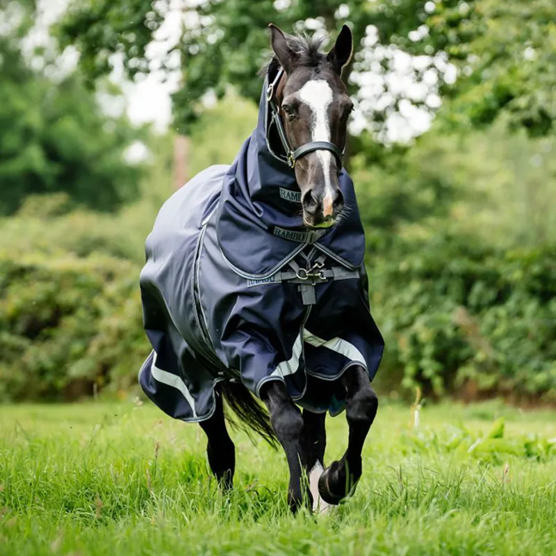 Rambo Optimo Plus 0g Turnout Rug - Navy/Thunderstorm Grey/Silver-2