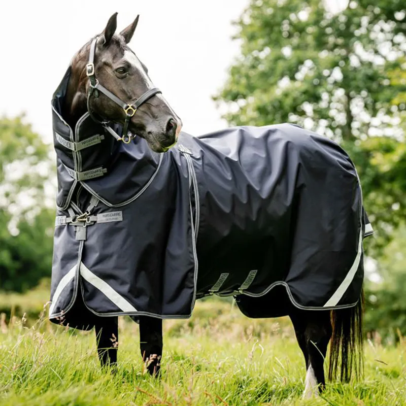 Rambo Optimo Plus 0g Turnout Rug - Navy/Thunderstorm Grey/Silver-1