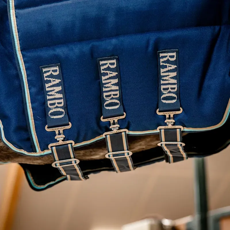 Rambo Optimo Plus 400g Heavy Stable Rug - Navy/Beige/Baby Blue/Navy-4