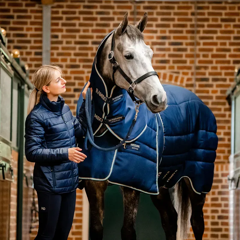 Rambo Optimo Plus 400g Heavy Stable Rug - Navy/Beige/Baby Blue/Navy-6