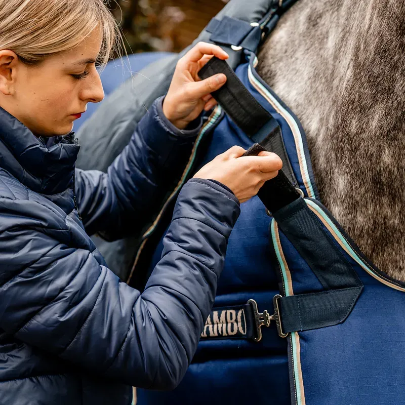 Rambo Optimo Plus 400g Heavy Stable Rug - Navy/Beige/Baby Blue/Navy-8