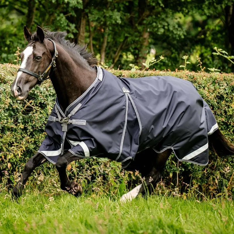 Rambo Optimo Outer Only 0g Turnout Rug - Navy/Thunderstorm Grey/Silver-1