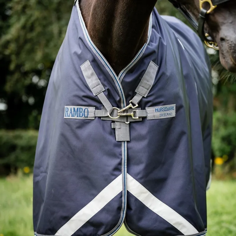 Rambo Optimo Outer Only 0g Turnout Rug - Navy/Thunderstorm Grey/Silver-2
