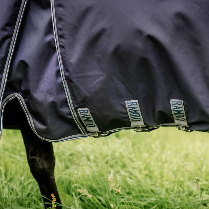 Rambo Optimo Outer Only 0g Turnout Rug - Navy/Thunderstorm Grey/Silver-4