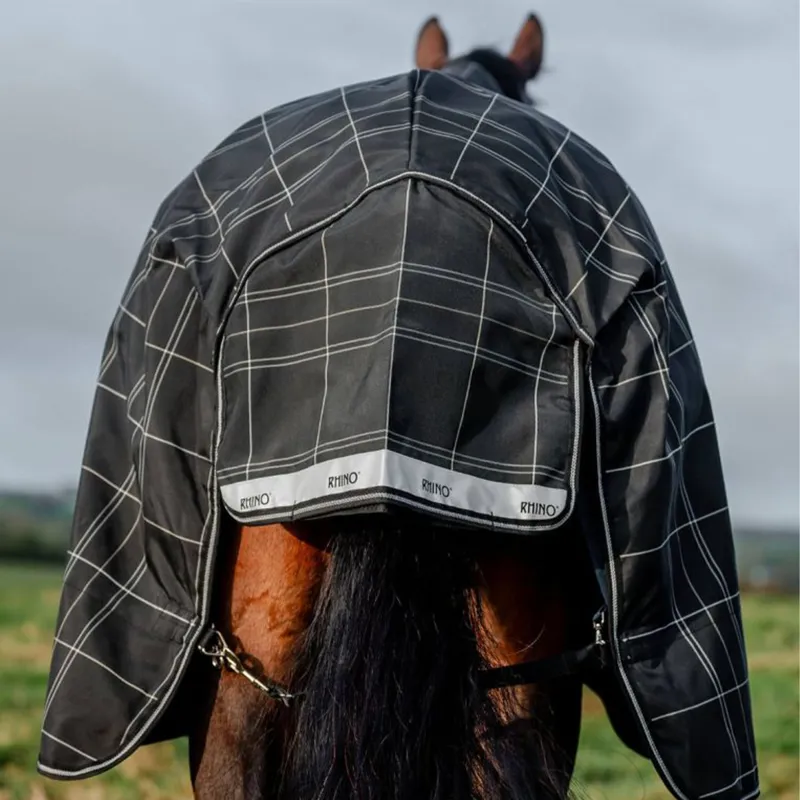 Rhino 0g Turnout Rug with 400g Liner - Black Check/Black/White-7