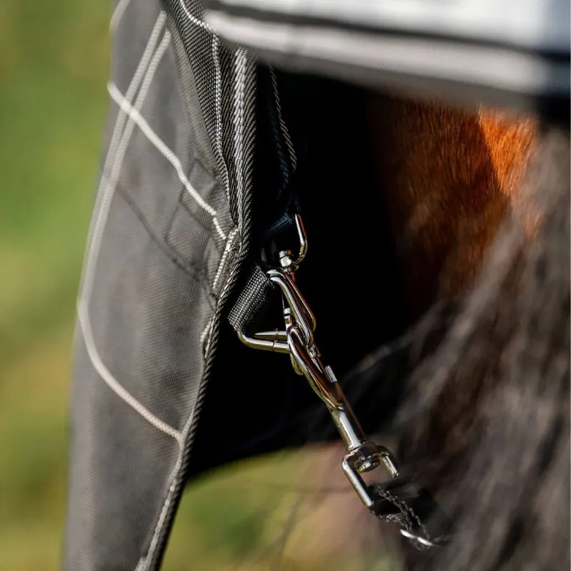 Rhino 0g Turnout Rug with 400g Liner - Black Check/Black/White-8