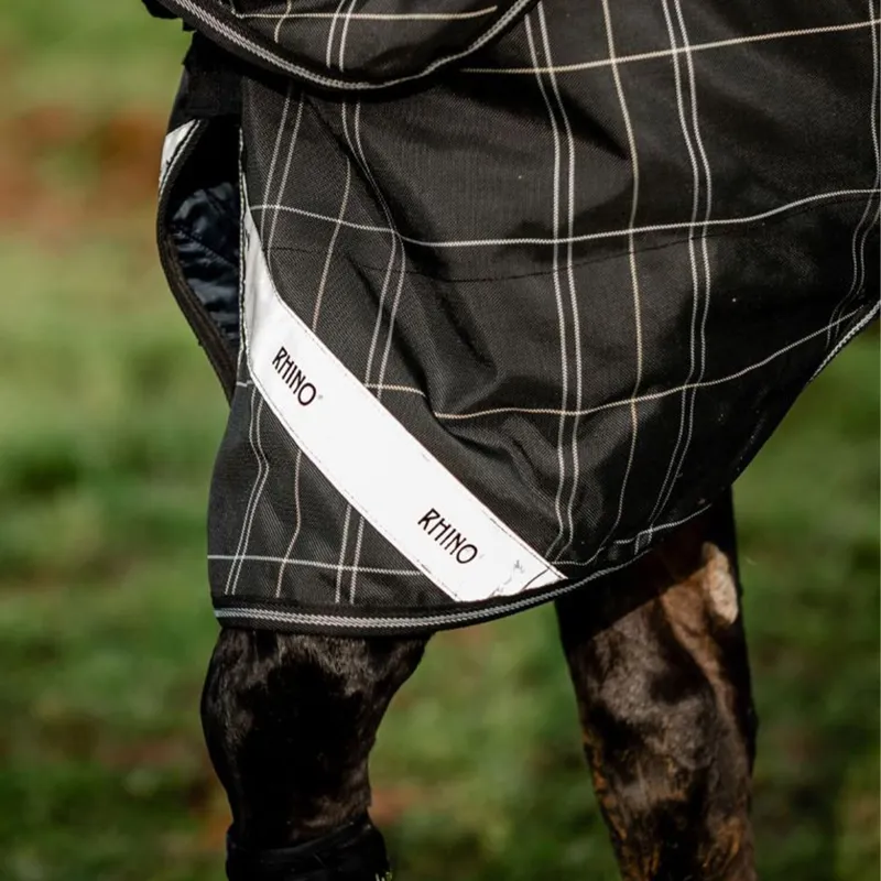 Rhino 0g Turnout Rug with 400g Liner - Black Check/Black/White-5
