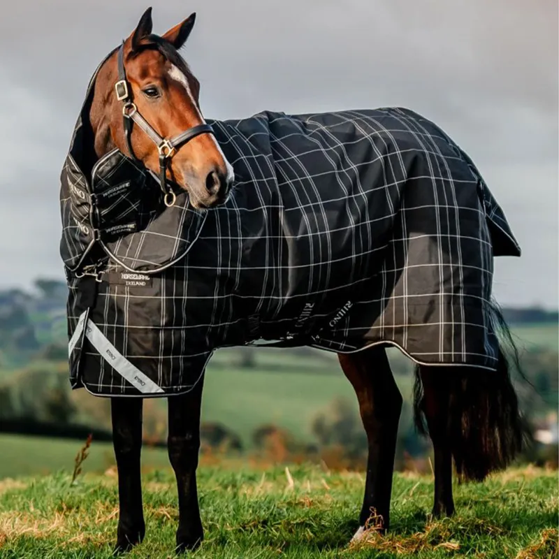 Rhino 0g Turnout Rug with 400g Liner - Black Check/Black/White-1