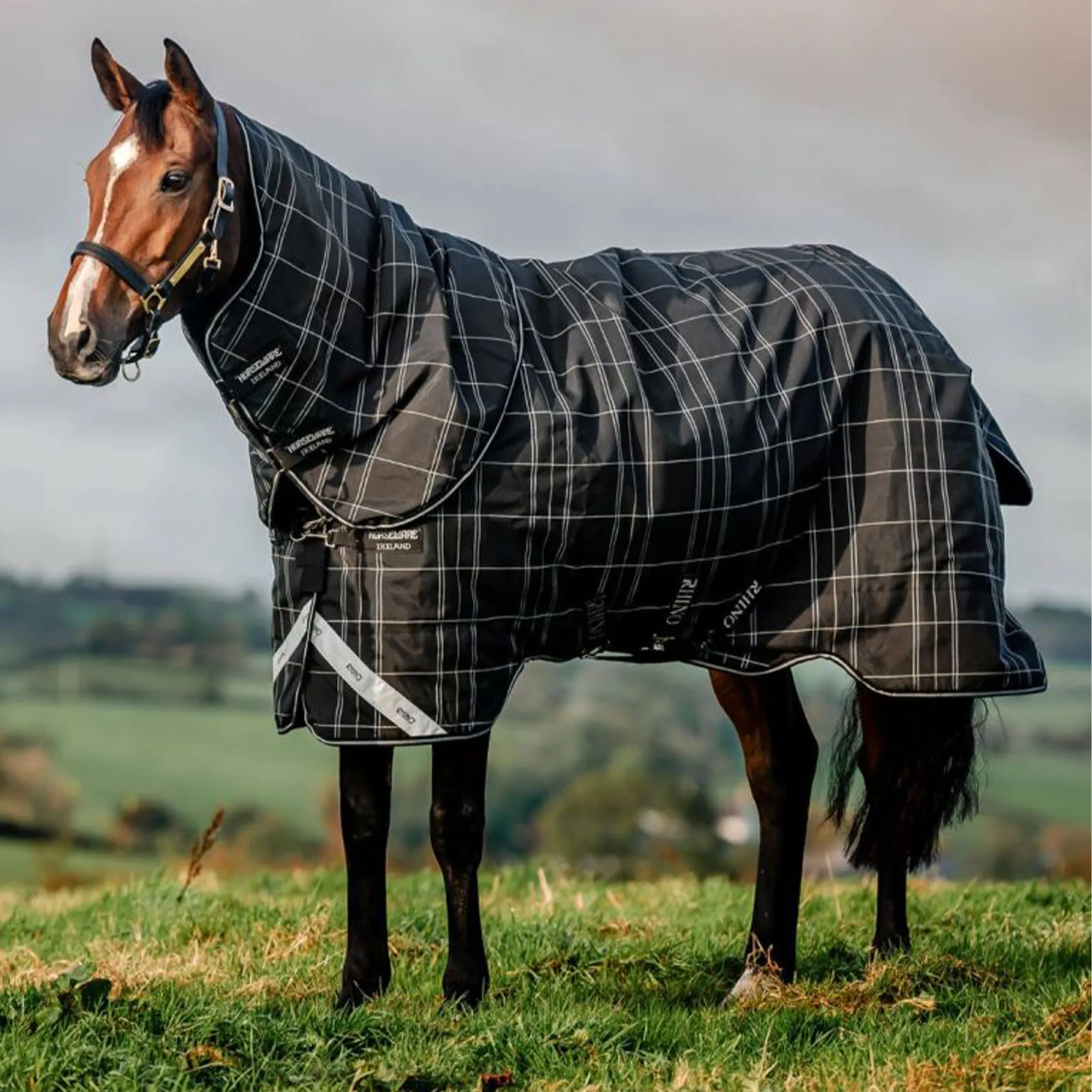 Rhino Rug Rhino 0g Turnout Rug with 400g Liner - Black Check/Black/White