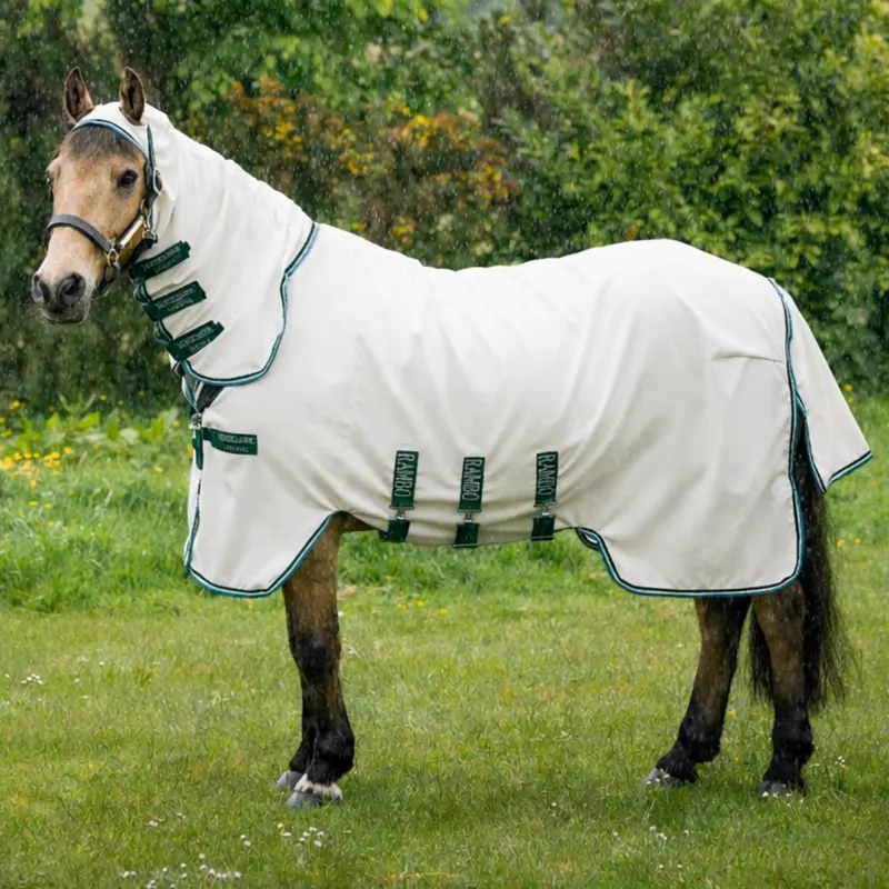 Rambo Pony Hoody Sweet Itch Fly Rug - Chalk/Hunter Green/Silver
