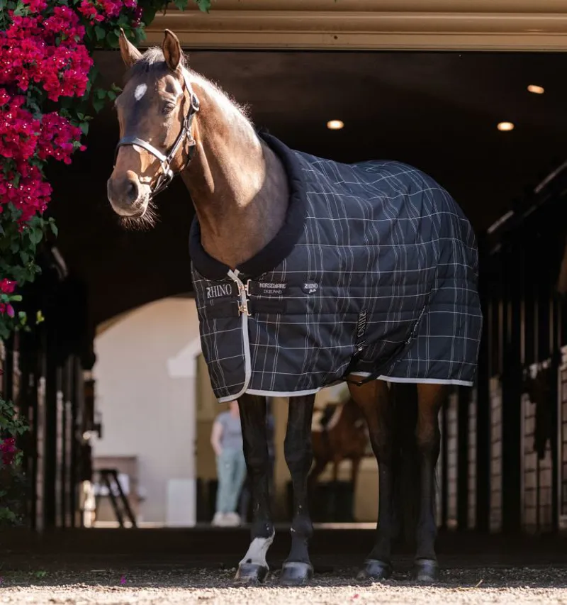 Rhino Pony 250g Vari-Layer Pony Stable Rug - Black/Grey/White Check-1