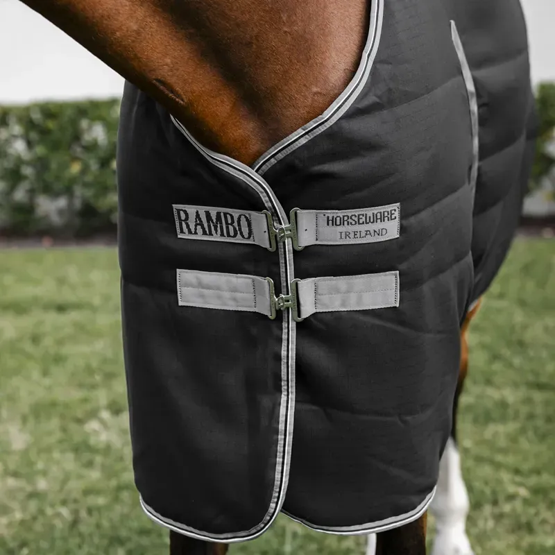 Rambo 400g Standard Neck Stable Rug - Black/Thunderstorm Grey/Silver-1