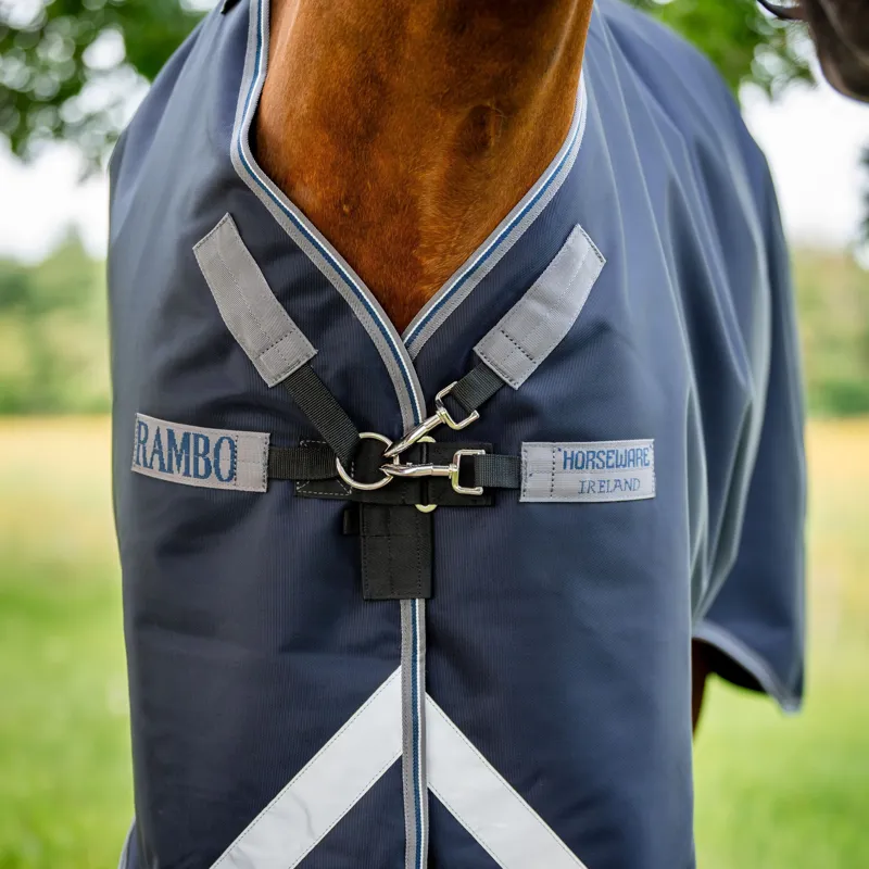 Rambo Supreme 1680D 250g Vari-Layer Detachable Neck Turnout Rug - Navy/Thunderstorm Grey/Silver-10