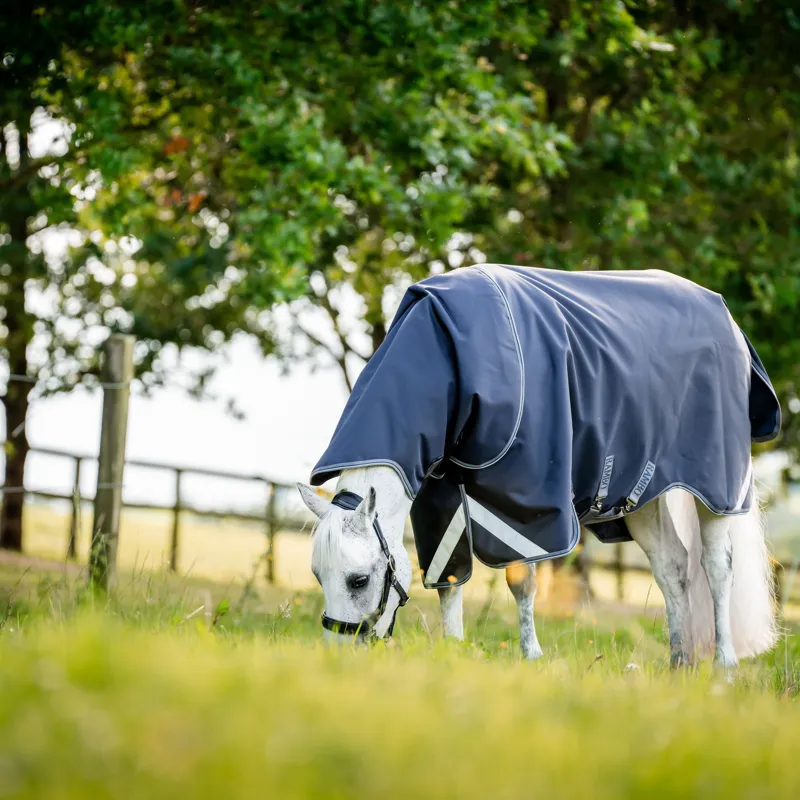 Rambo Supreme 1680D 250g Vari-Layer Detachable Neck Turnout Rug - Navy/Thunderstorm Grey/Silver-2