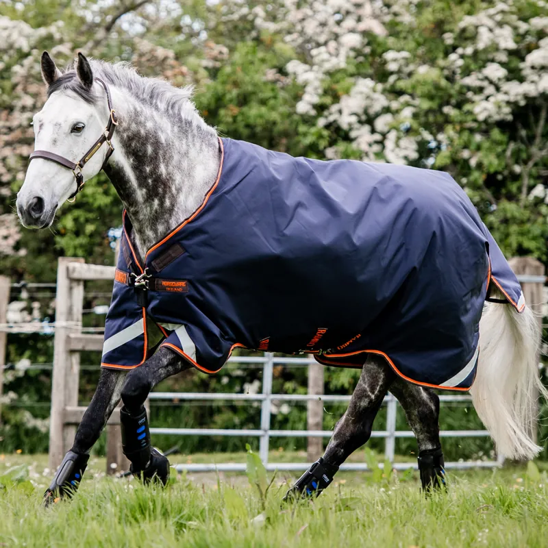 Rambo Original 100g Lite Turnout Rug with Leg Arches - Navy/Orange/Tan