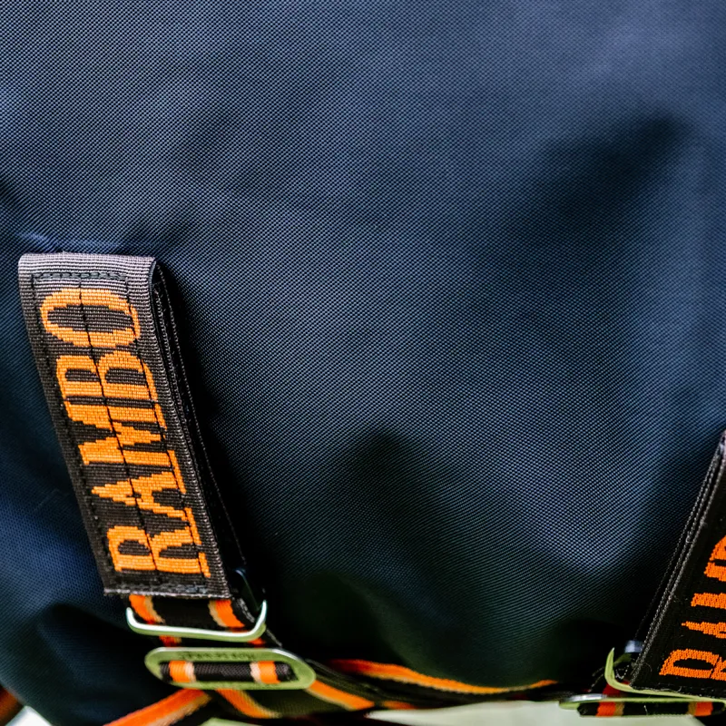 Rambo Original 100g Lite Turnout Rug with Leg Arches - Navy/Orange/Tan-3