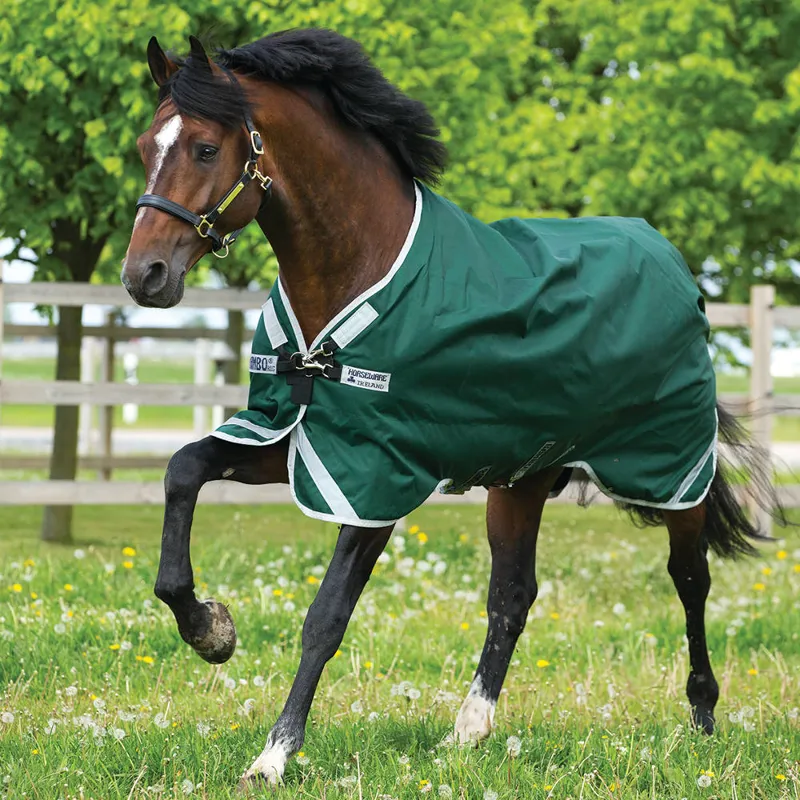 Rambo Original Lite 0g Turnout Rug with Leg Arches - Green/Silver-1