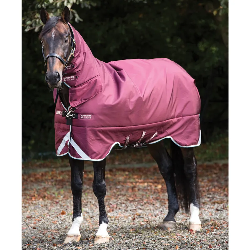 Rambo All-In-One 400g 1000D Turnout Rug - Burgundy/Duck Egg/Black-4