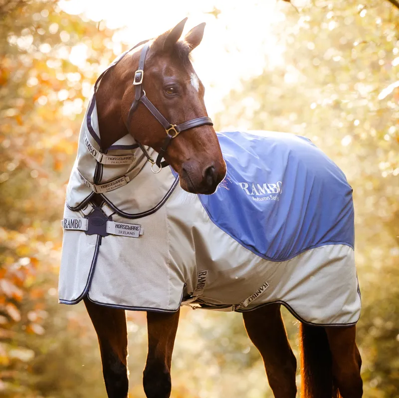 Rambo Autumn Series Detach-A-Neck Turnout Rug - Navy/Grey