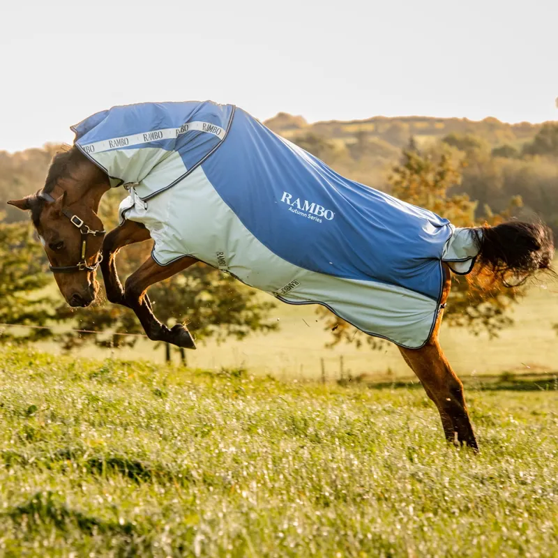 Rambo Autumn Series Detach-A-Neck 0g Turnout Rug With 100g Liner - Navy/Grey-1