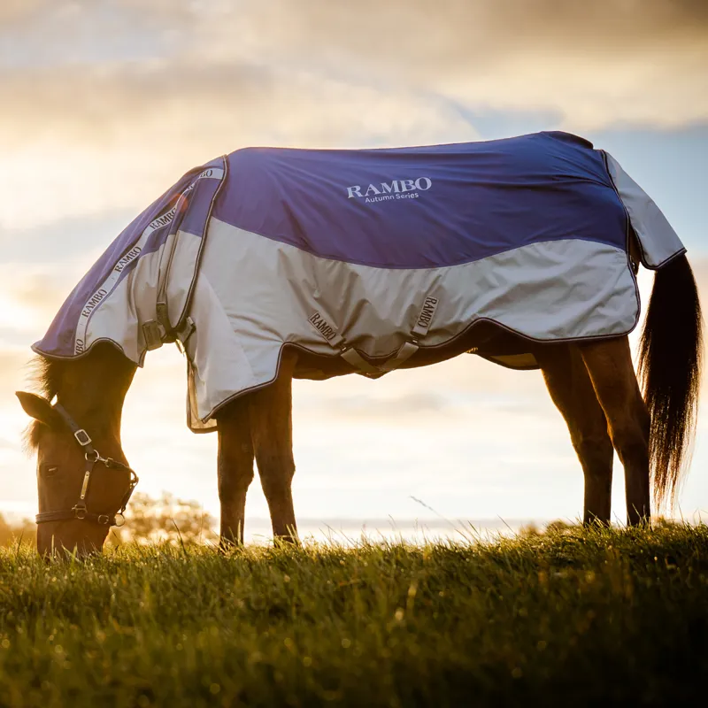 Rambo Autumn Series Detach-A-Neck Turnout Rug - Navy/Grey-7