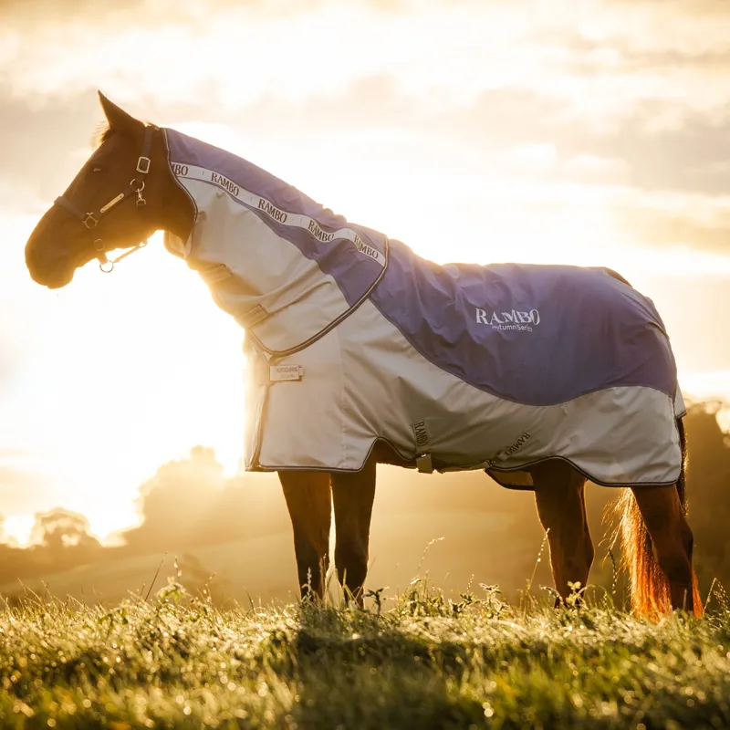 Rambo Autumn Series Detach-A-Neck 0g Turnout Rug With 100g Liner - Navy/Grey-9