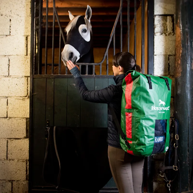 Rambo Original 400g Turnout Rug with Leg Arches - Green/Silver-3