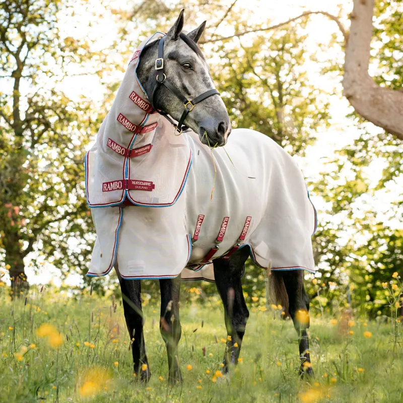 Rambo Protector Detach-A-Neck Disc Front Fly Rug - Oatmeal/Cherry-1