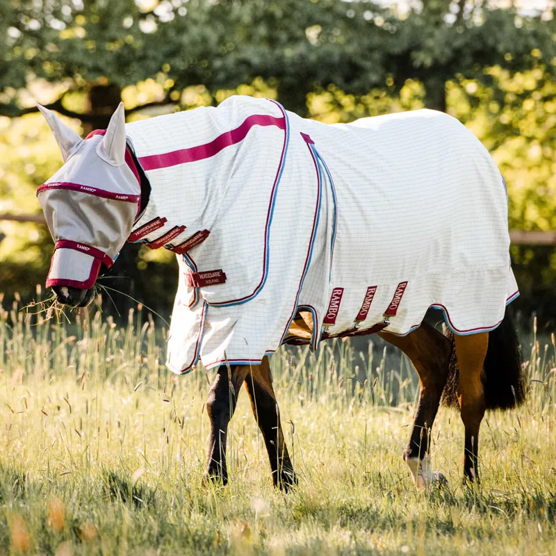 Rambo Optimo Supreme Summer Sheet Fly Rug - Navy Check/Cherry-2