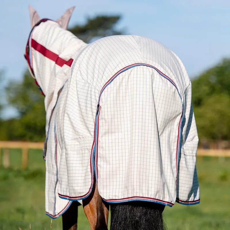 Rambo Optimo Supreme Summer Sheet Fly Rug - Navy Check/Cherry-3