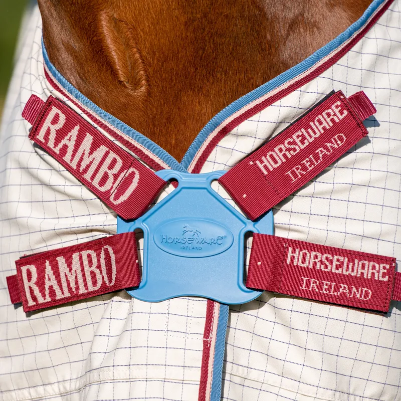 Rambo Optimo Supreme Summer Sheet Fly Rug - Navy Check/Cherry-4
