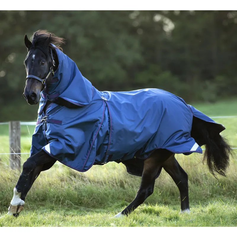 Rambo Optimo 0g Turnout Rug with 400g Liner - Navy/Burgundy/Teal/Navy-1