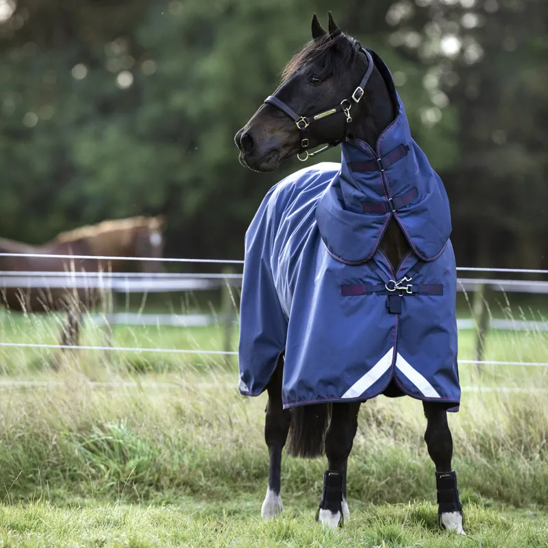 Rambo Optimo 0g Turnout Rug with 400g Liner - Navy/Burgundy/Teal/Navy-2