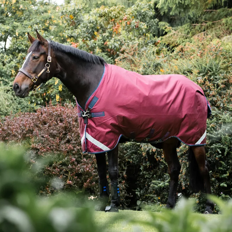 Rambo Original Lite 0g Turnout Rug with Leg Arches - Burgundy/Teal-2
